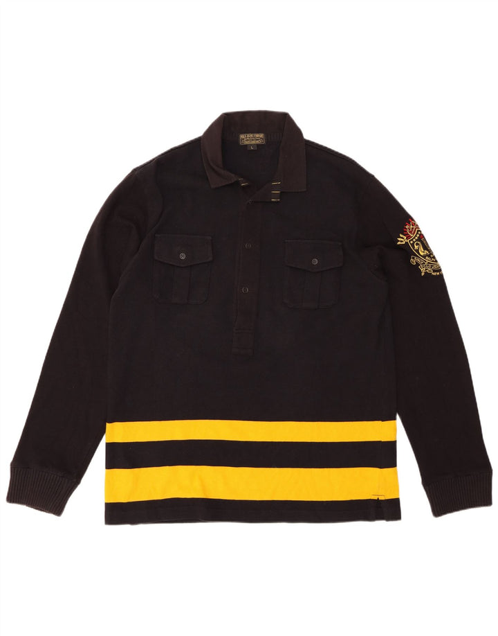 POLO RALPH LAUREN Tricou polo rugby cu mânecă lungă pentru bărbați, cu dungi mari, negre