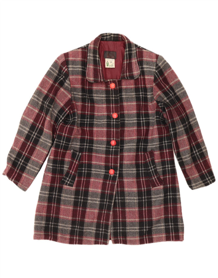 Pardesiu vintage pentru femei IT 48 XL Lână cu carouri burgundă