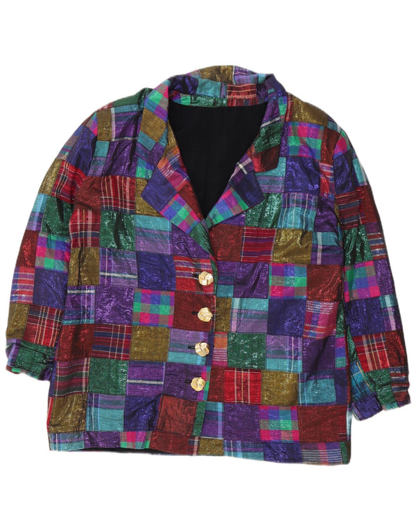 Jachetă vintage pentru femei cu 4 nasturi, patchwork, multicoloră, UK 18 XL