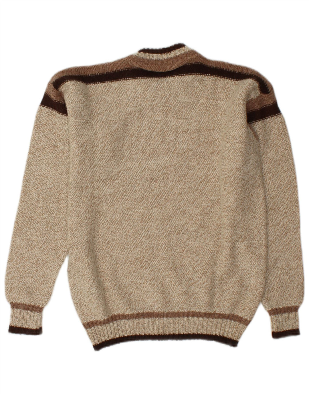 Pulover vintage pentru bărbați cu gât roșu, mediu bej, acrilic colorat