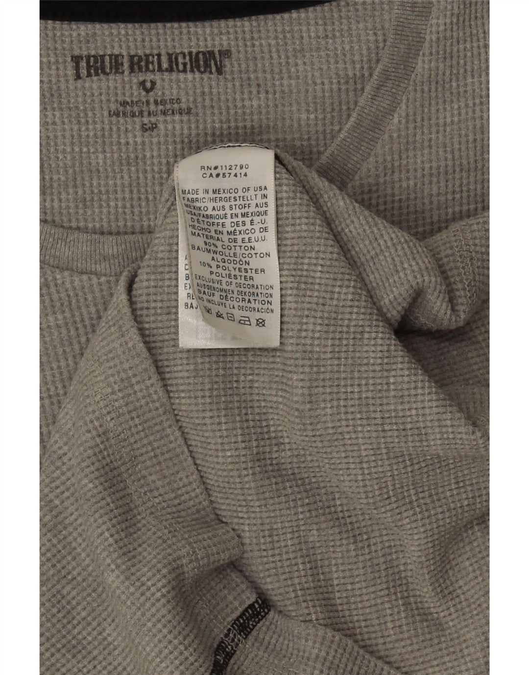True Religion Top grafic pentru bărbați cu mânecă lungă, bumbac, gri mic