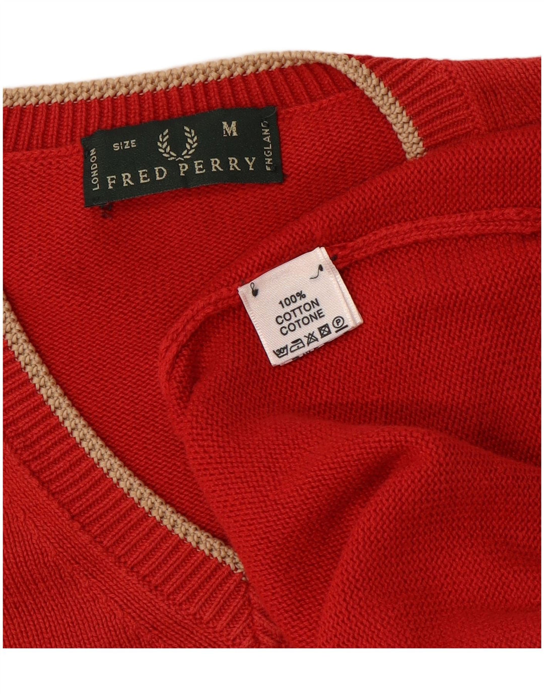FRED PERRY Pulover cu decolteu în V pentru bărbați, bumbac roșu mediu