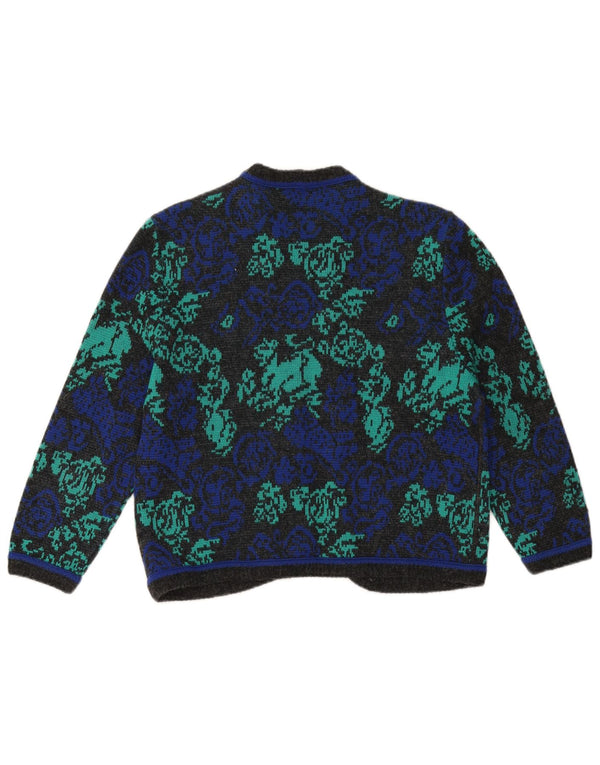 Pulover cardigan pentru femei Devernois Paris cu mâneci 3/4 UK 14 Medium Blue Floral