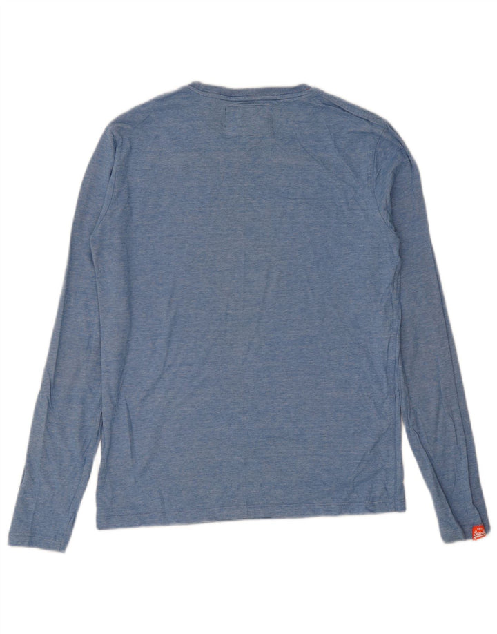 Top pentru bărbați Superdry cu mânecă lungă, albastru mediu, bumbac cu pete