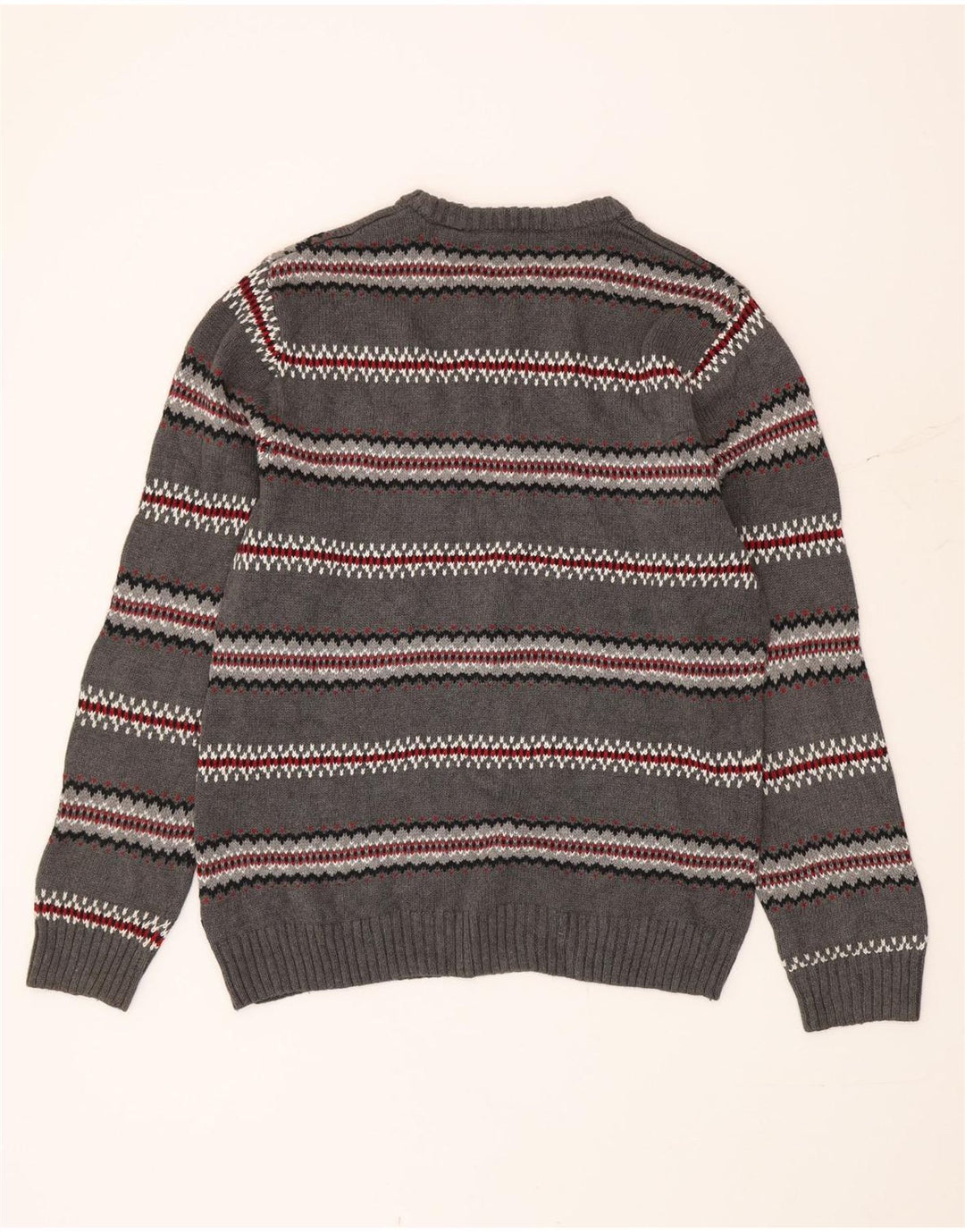 Pulover Chaps pentru bărbați, cu gât de barcă, mic, gri din bumbac Fair Isle