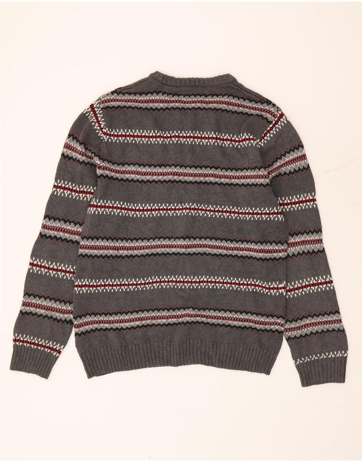 Pulover Chaps pentru bărbați, cu gât de barcă, mic, gri din bumbac Fair Isle