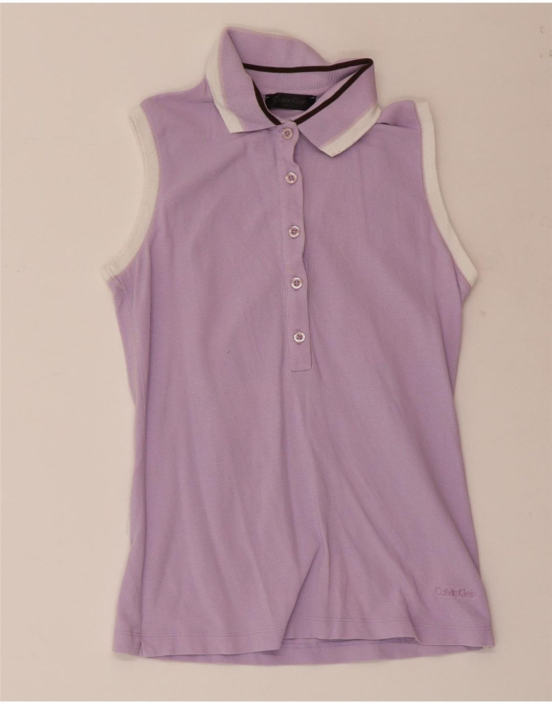 CALVIN KLEIN Tricou polo fără mâneci pentru femei UK 4 XS bumbac violet