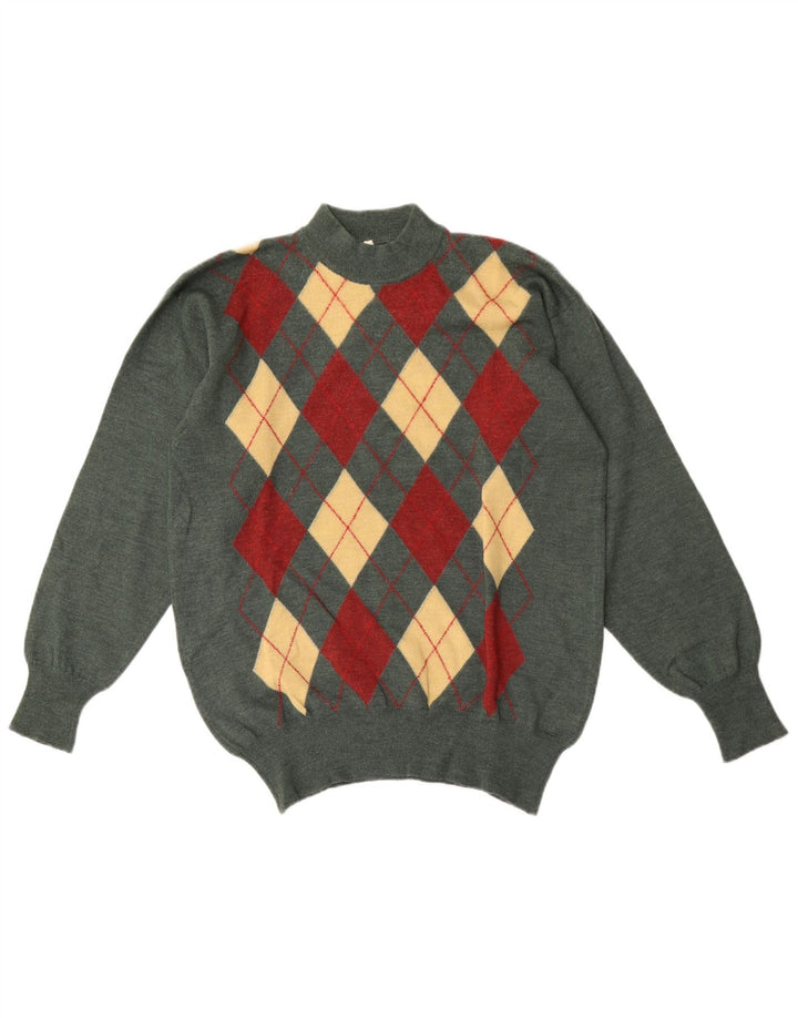 Pulover vintage pentru bărbați cu gât țestoasă IT 50 Medium Green Argyle/Diamond