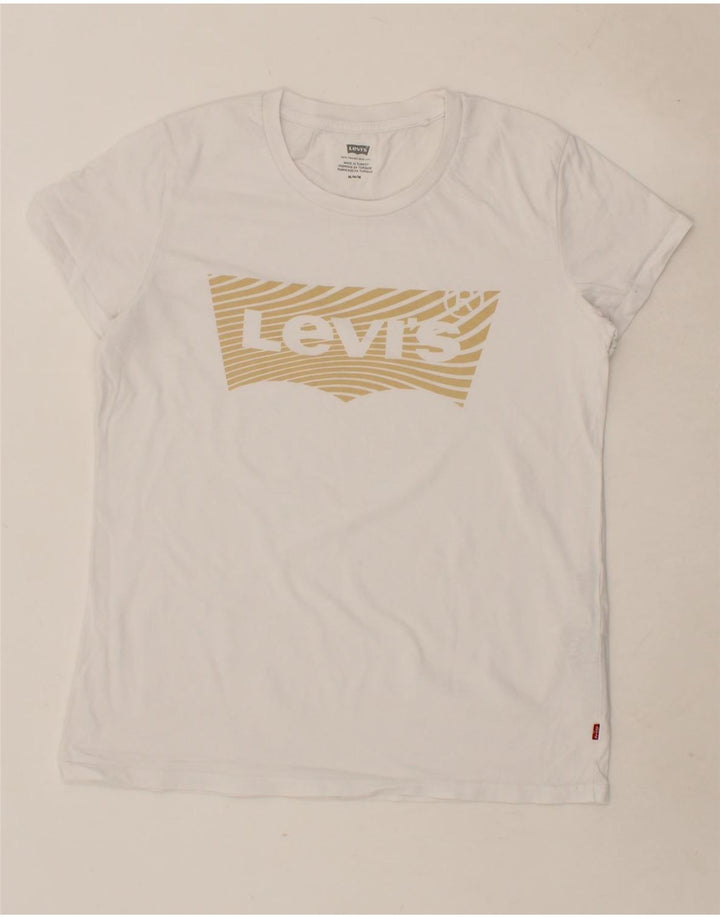 LEVI'S Womens Graphic T-Shirt Top UK 14 Medium White Cotton Vintage Levi's and Second-Hand Levi's from Messina Hembry 