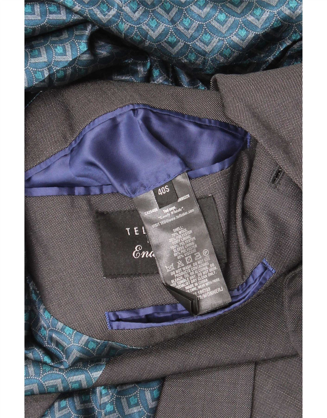 Sacou Ted Baker pentru bărbați, scurtă, cu 2 nasturi, UK 40, lână mare, gri