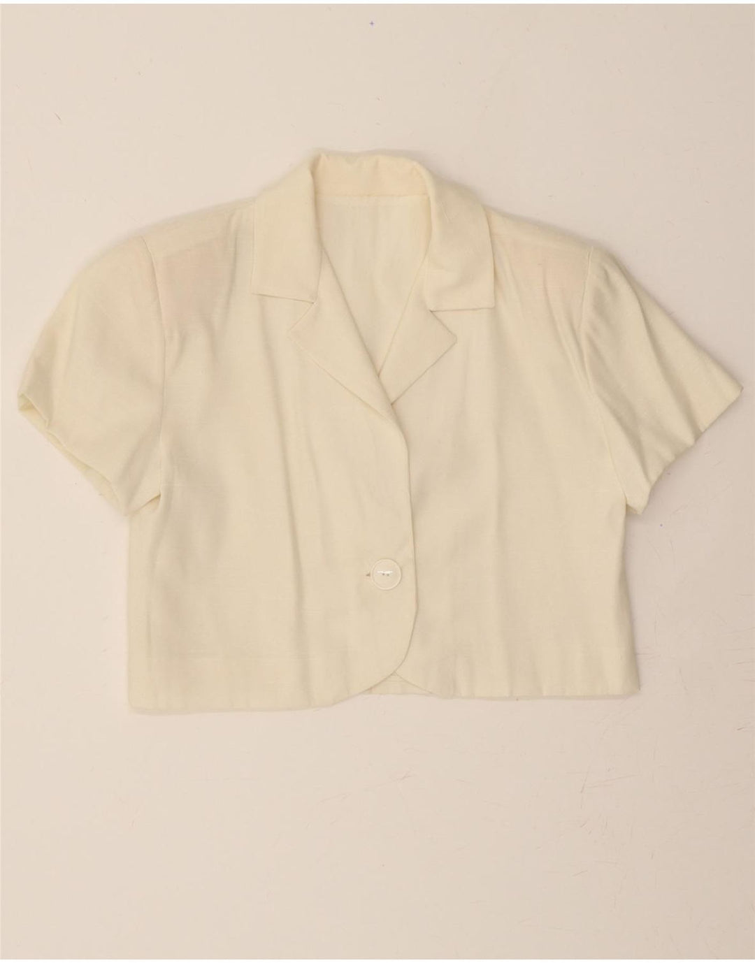 VINTAGE Womens 1 Button Short Sleeve Blazer Jacket UK 14 Medium Off White Vintage Vintage and Second-Hand Vintage from Messina Hembry 