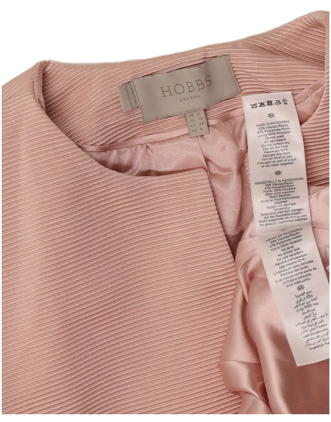 Jachetă Hobbs pentru femei Crop Open Blazer UK 12 Medium Pink Viscose