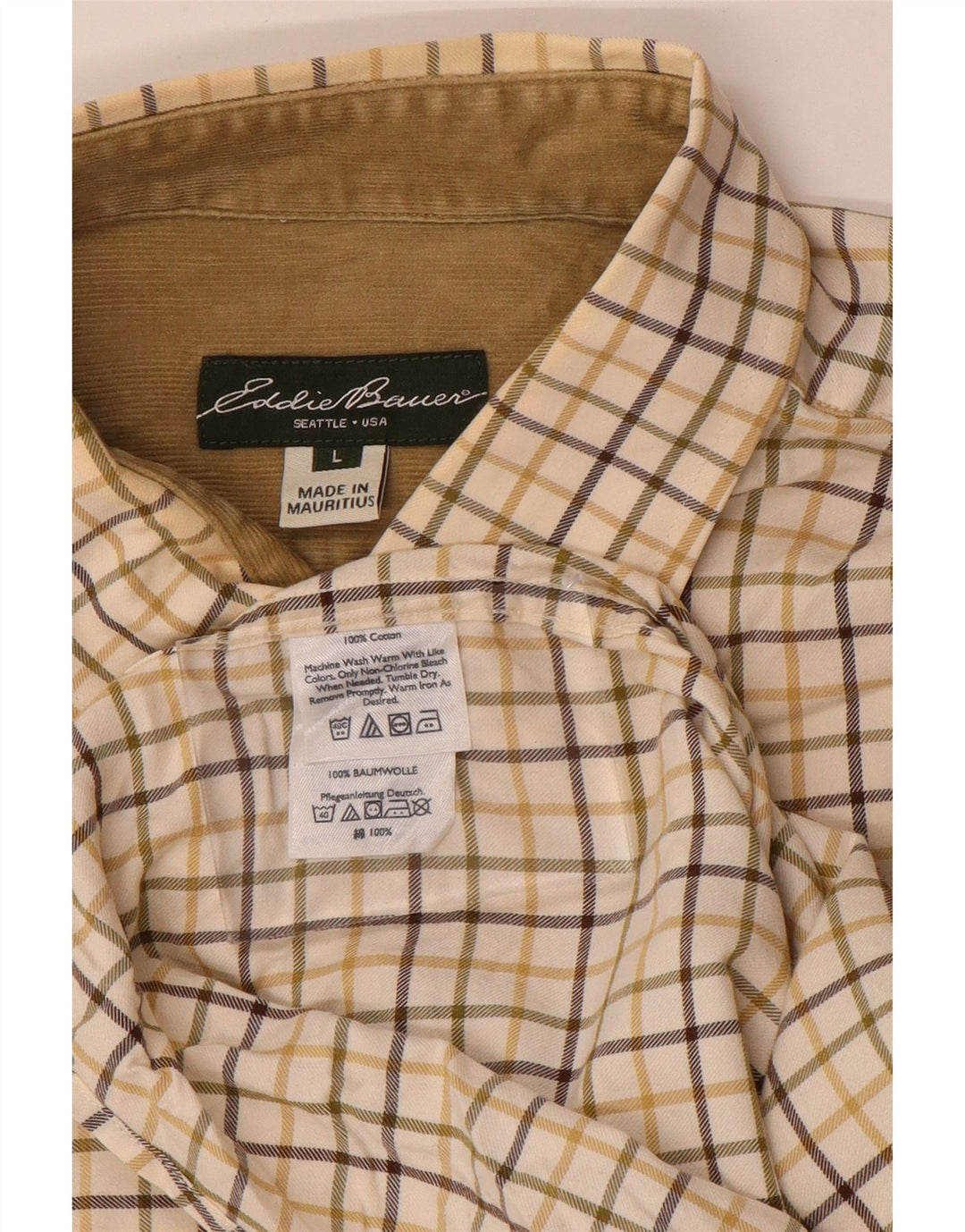 Cămașă pentru bărbați EDDIE BAUER, mare, bej, cu carouri din bumbac