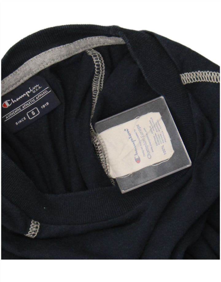 CHAMPION Mens Graphic Top Long Sleeve Small Navy Blue Cotton