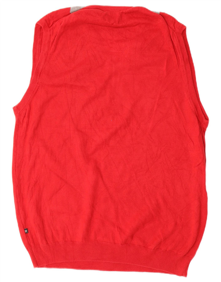 CHAPS Mens Vest Tank Top Large Red Argyle/Diamond Cotton