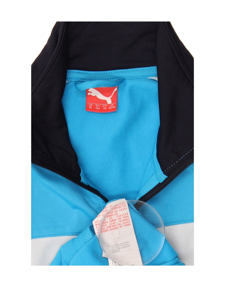 PUMA Girls Tracksuit Top Jacket 13-14 Years Blue Colourblock Polyester Vintage Puma and Second-Hand Puma from Messina Hembry 