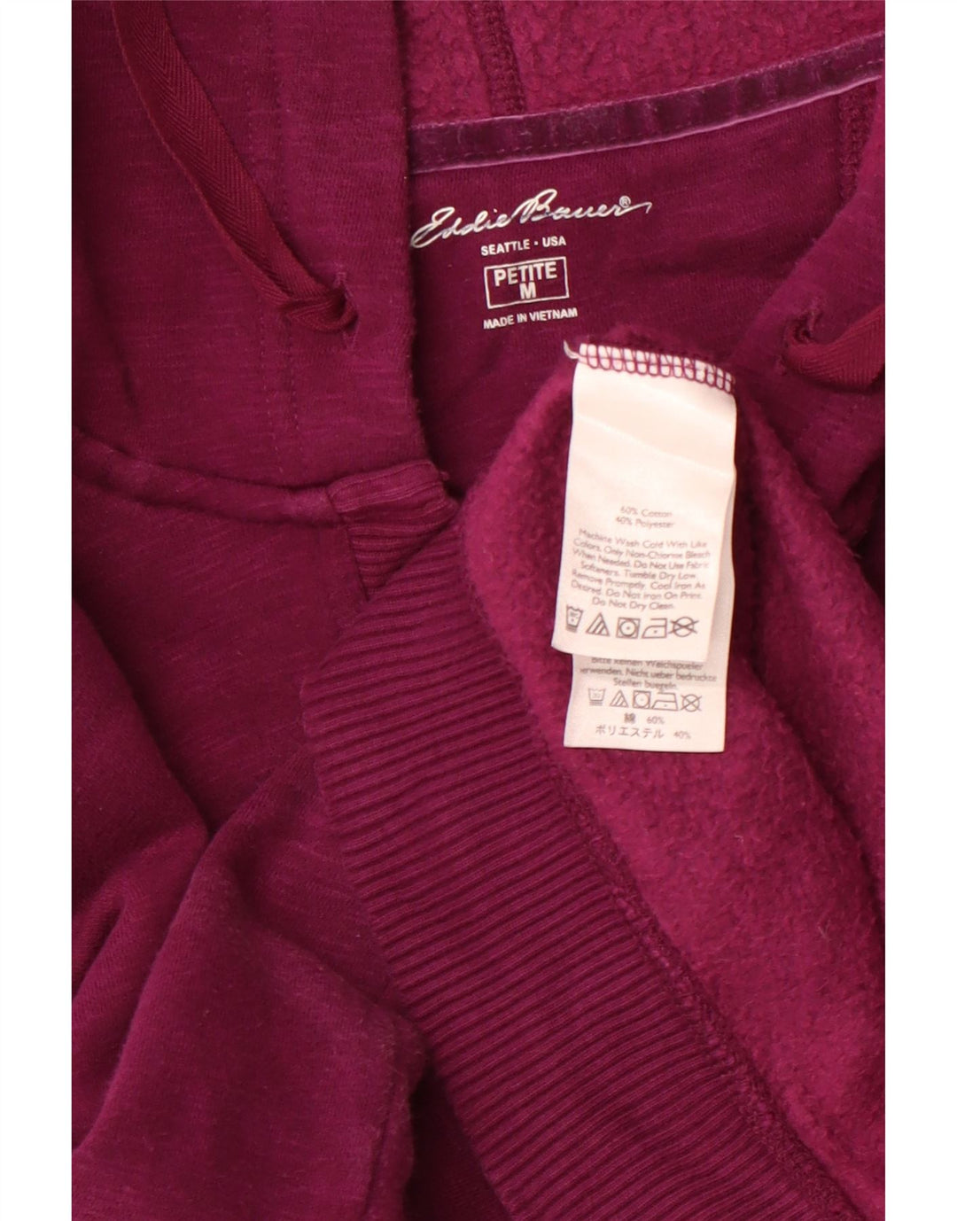 EDDIE BAUER Pulover cu glugă cu gât cu nasturi mici pentru femei UK 14 Mov mediu