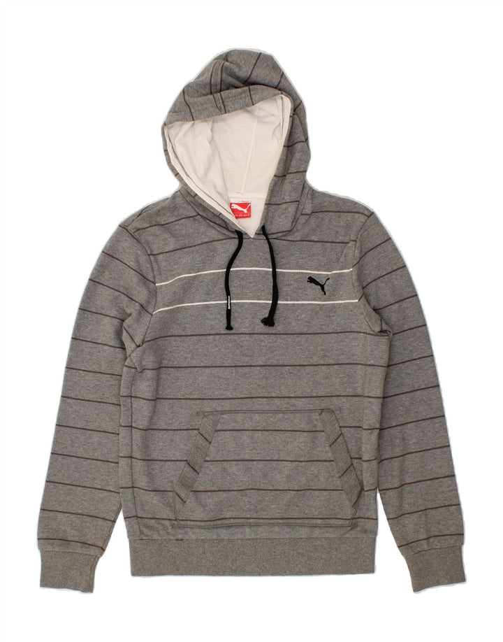PUMA Mens Hoodie Jumper Medium Grey Striped Cotton Vintage Puma and Second-Hand Puma from Messina Hembry 