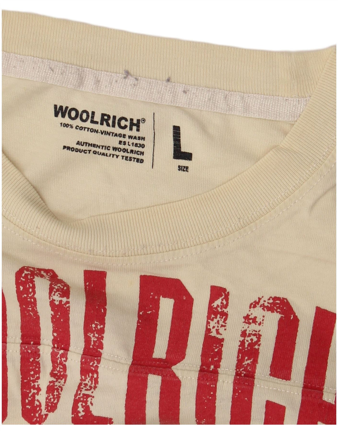 Woolrich Top grafic pentru bărbați cu mânecă lungă, mare, bej, bumbac