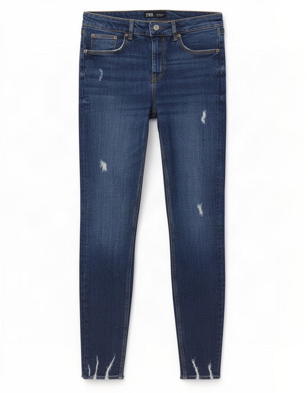 Blugi skinny distressed pentru femei Zara EU 40 Medium L30 L29 Bumbac albastru