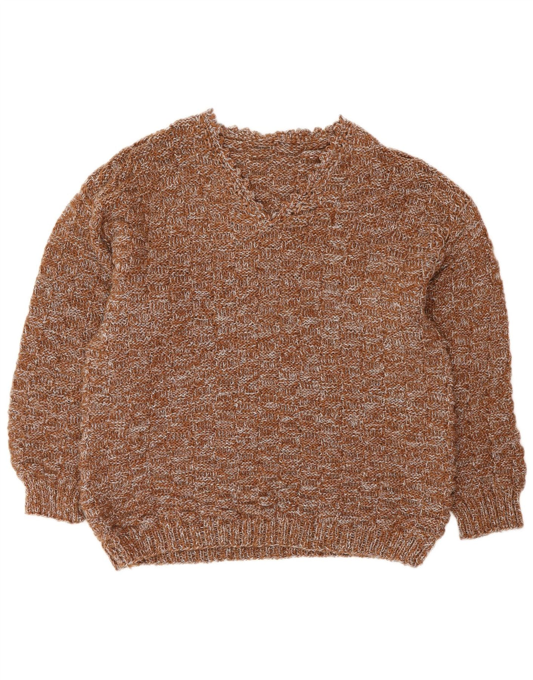 Pulover VINTAGE pentru femei cu decolteu în V UK 16 mare maro cu pete