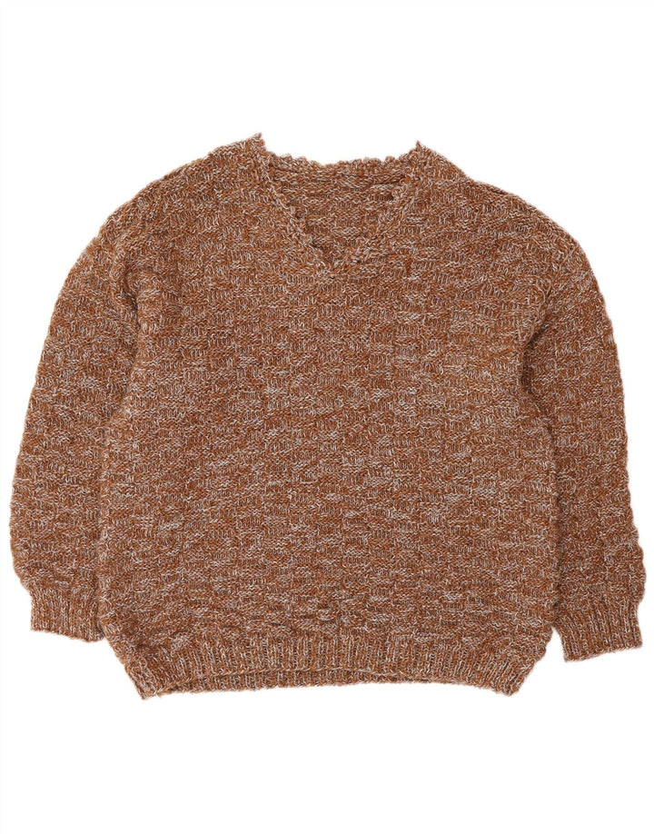 Pulover VINTAGE pentru femei cu decolteu în V UK 16 mare maro cu pete