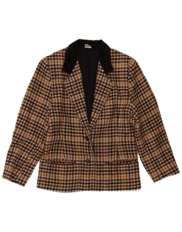 Jachetă Blazer Vintage pentru femei cu 2 nasturi UK 14 Medium Beige Houndstooth