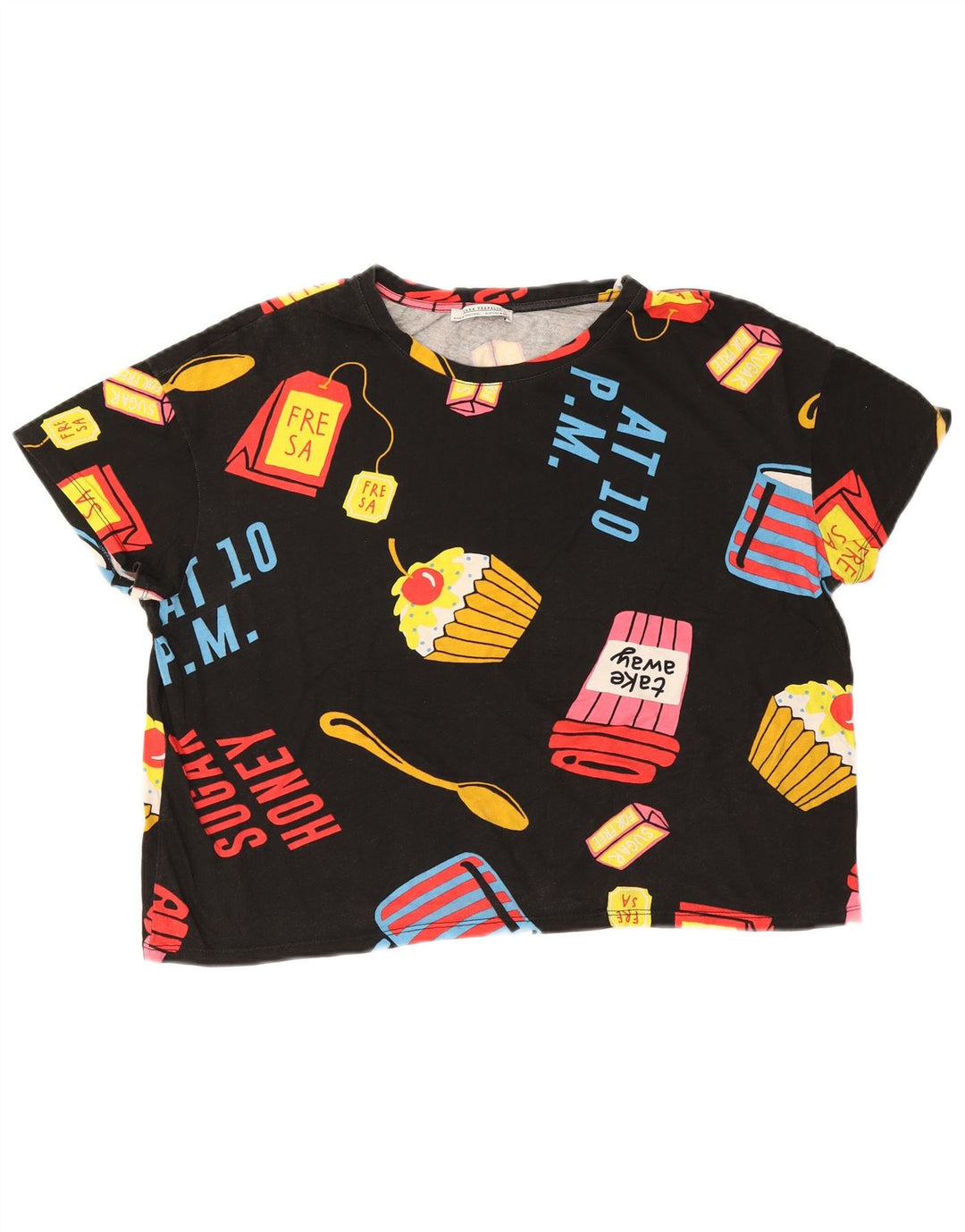 Tricou cu grafic supradimensionat pentru femei Zara UK 14 Medium Negru