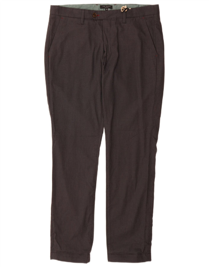 Ted Baker Pantaloni de costum slim pentru bărbați L34 L32 bumbac gri