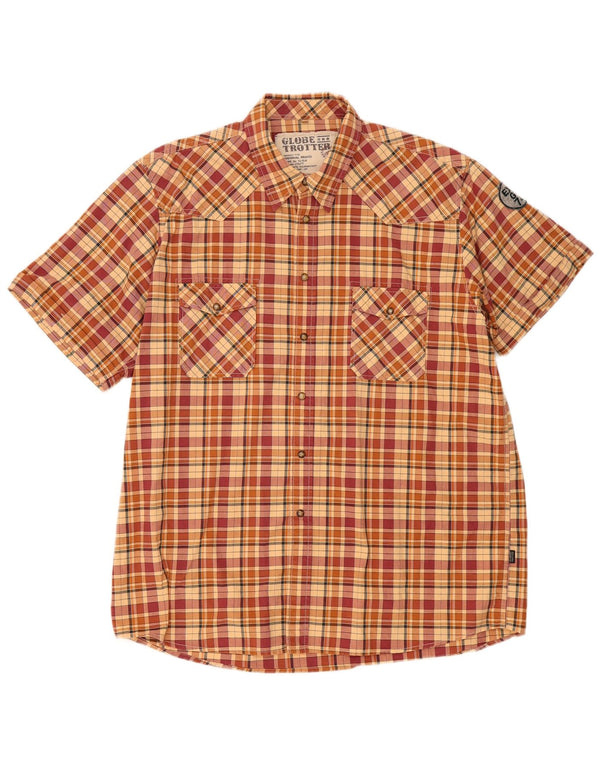 Cămașă cu mânecă scurtă pentru bărbați Globe Trotter UK 43/44 XL, bumbac cu carouri bej
