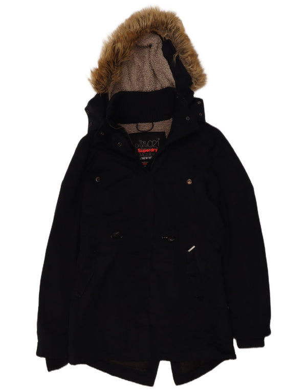 Jachetă parka Sherpa cu glugă Superdry pentru femei UK 14 Poliester mediu bleumarin