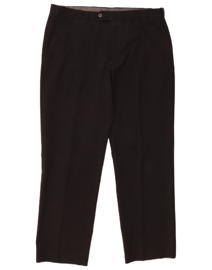 Pantaloni de costum pentru bărbați Marks & Spencer, cu ajustare normală, L34 L27, poliester negru