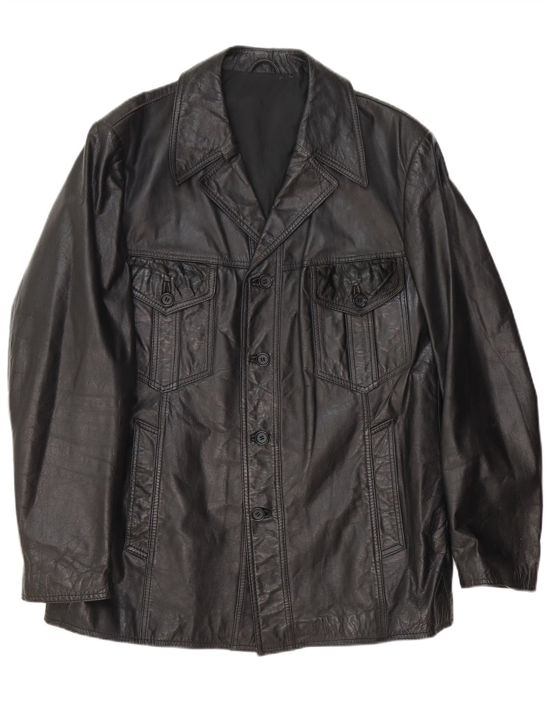 Jachetă de piele vintage pentru bărbați UK 38 Medium Black Leather