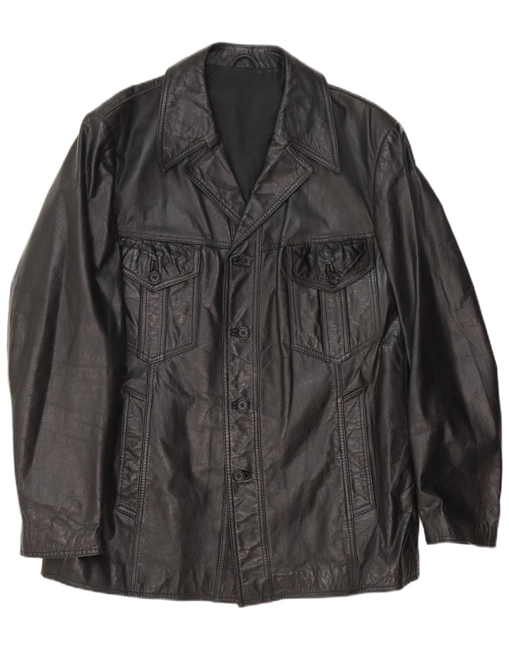 Jachetă de piele vintage pentru bărbați UK 38 Medium Black Leather