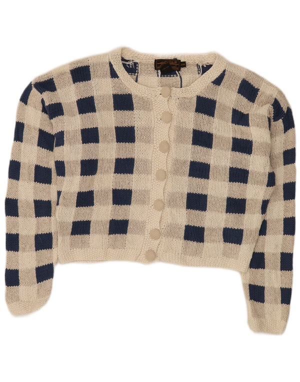 Eddie Bauer Womens Crop Cardigan Sweater UK 14 Medium Grey Check Silk