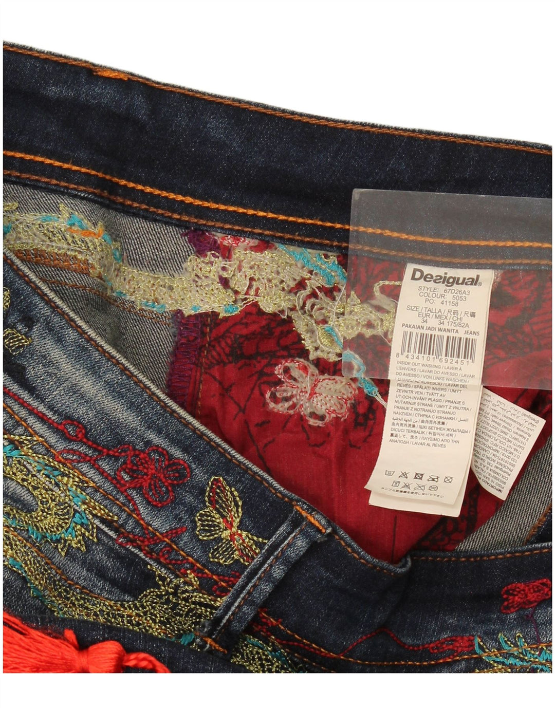 Blugi Desigual pentru femei Graphic Slim W34 L29 Poliester bleumarin