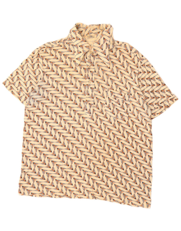 Tricou polo vintage pentru bărbați, bumbac geometric, bej mediu