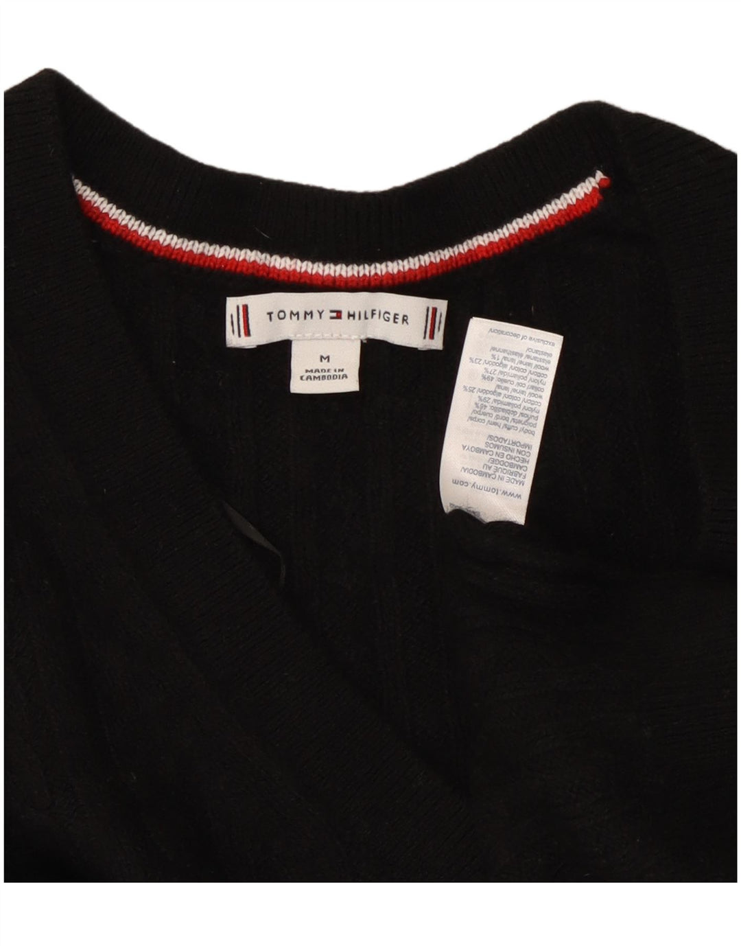 TOMMY HILFIGER Pulover cu decolteu în V pentru femei UK 14 Medium Black Nylon