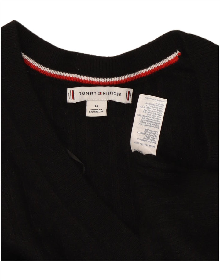 TOMMY HILFIGER Pulover cu decolteu în V pentru femei UK 14 Medium Black Nylon