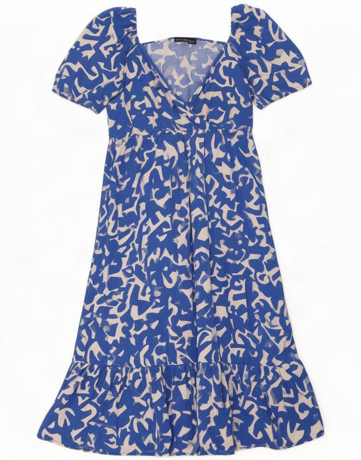 Zara pentru femei cu model abstract rochie cu volane UK 14 mare albastru