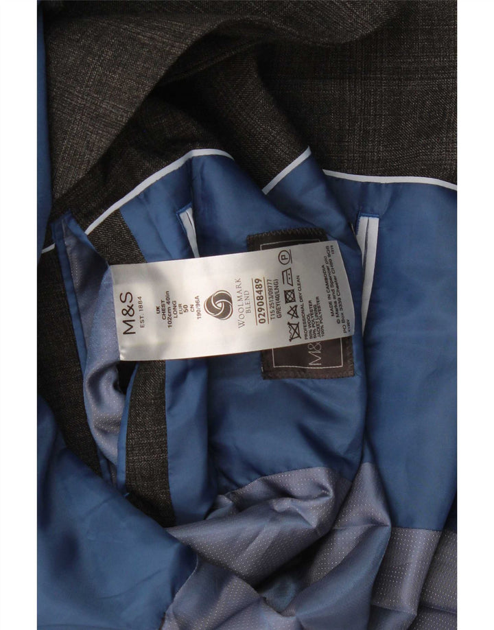 Jachetă pentru bărbați Marks & Spencer pentru bărbați, cu 2 nasturi, UK 40, lână cu carouri, gri mediu