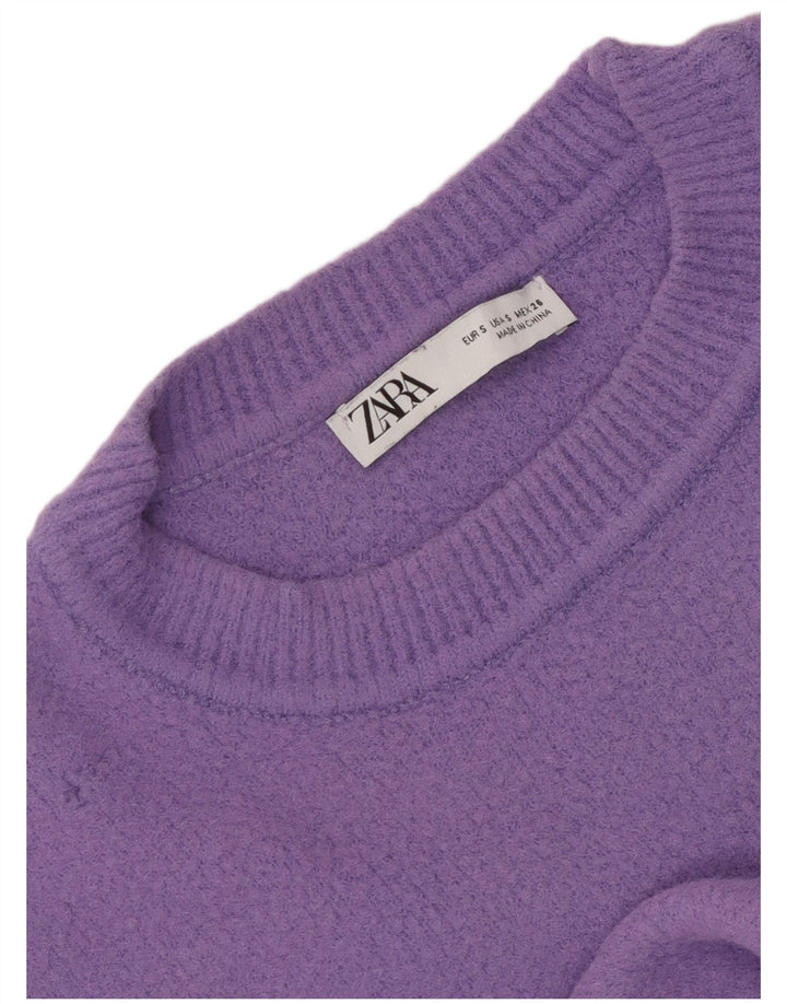 Pulover ZARA pentru damă, crop supradimensionat, cu decolteu, mic, violet