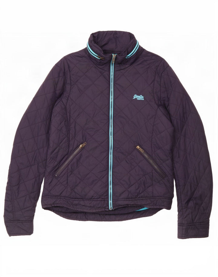 Jachetă matlasată cu glugă Superdry pentru femei UK 16 mare nailon bleumarin
