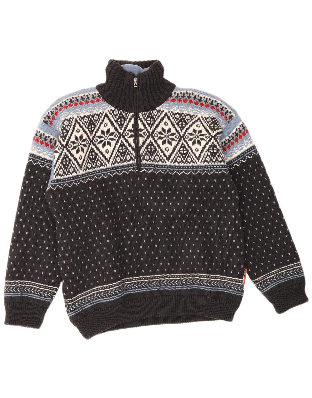 F.LLI Campagnolo Pulover pentru bărbați, cu fermoar, cu gât, mediu, negru, Fair Isle