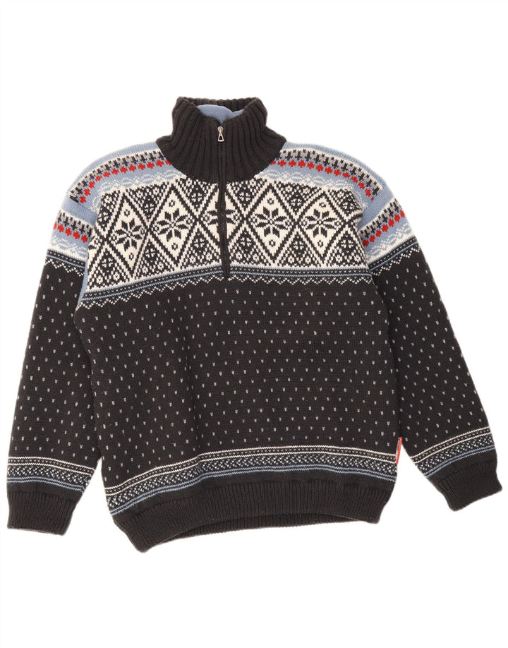 F.LLI Campagnolo Pulover pentru bărbați, cu fermoar, cu gât, mediu, negru, Fair Isle