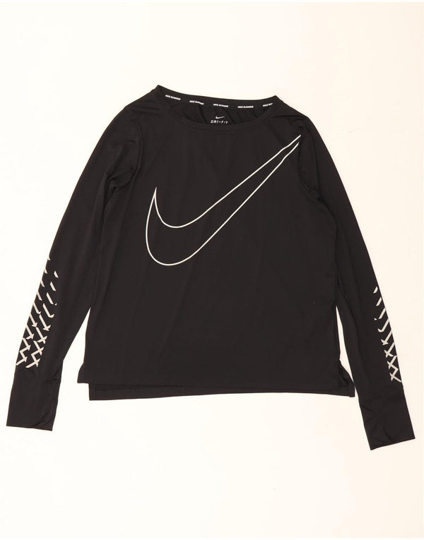 Top grafic Nike Dri Fit pentru femei cu mânecă lungă UK 14 Poliester mediu negru