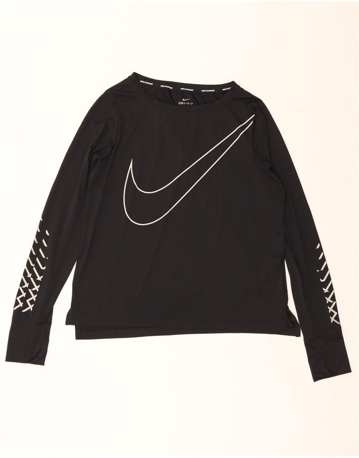 Top grafic Nike Dri Fit pentru femei cu mânecă lungă UK 14 Poliester mediu negru