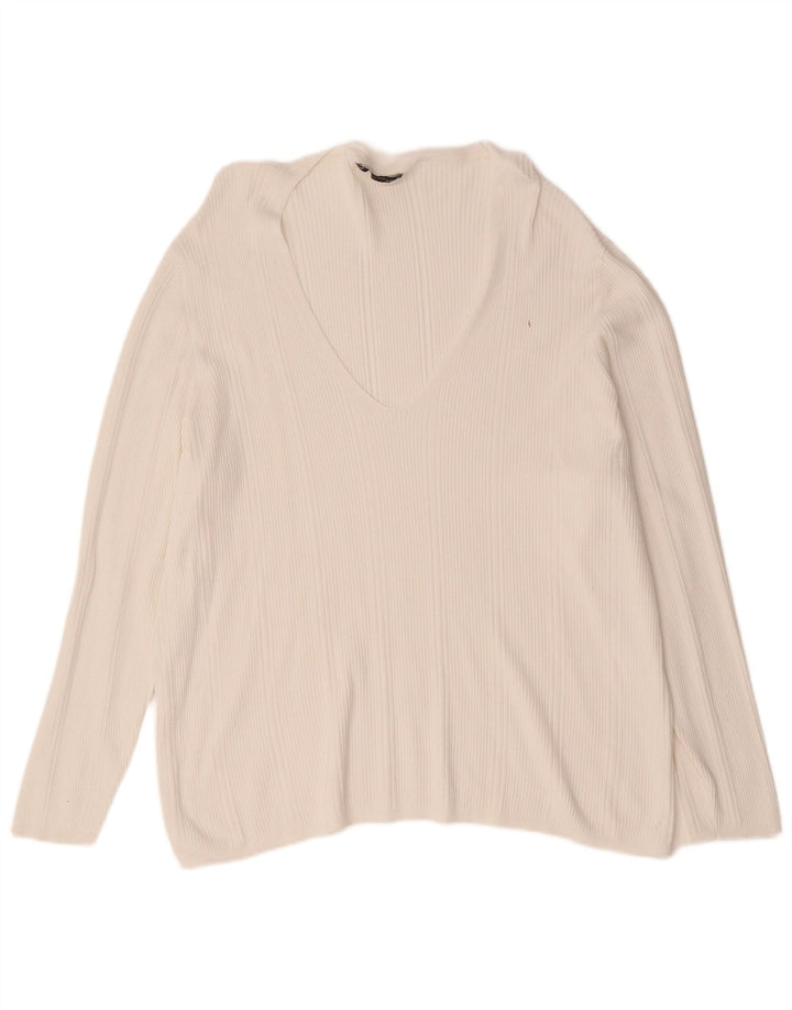 Pulover cu decolteu în V pentru femei Marks & Spencer UK 24 4XL Alb