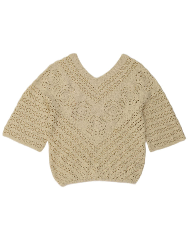 Pulover vintage pentru femei, cu mâneci 3/4, cu decolteu în V, UK 12, mediu alb negru