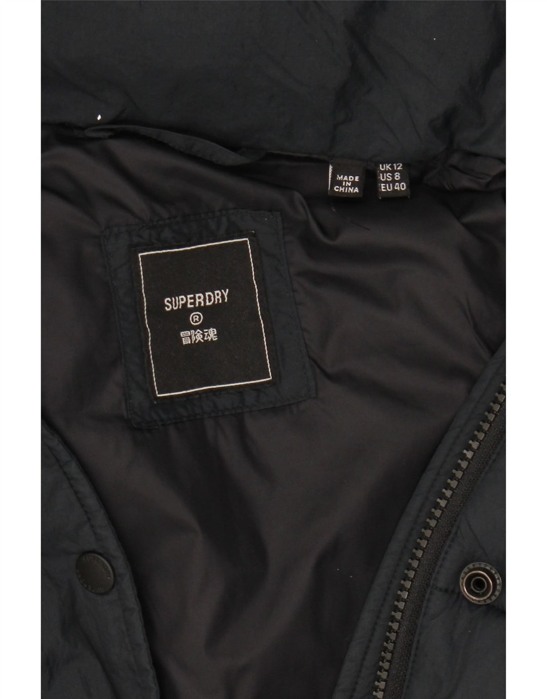 Jachetă căptușită cu glugă Superdry pentru femei UK 12 Medium Black